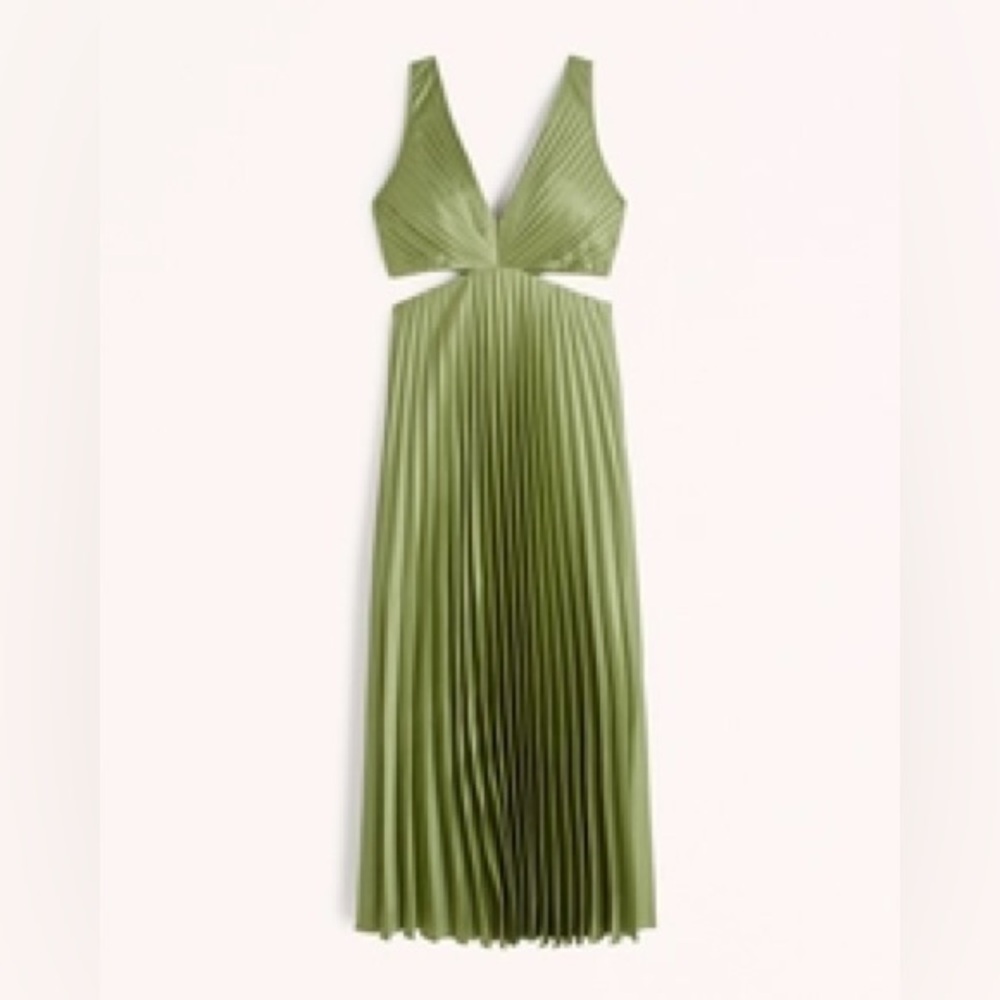 Abercrombie & Fitch Satin Pleated Cutout Maxi Dress Size S Green